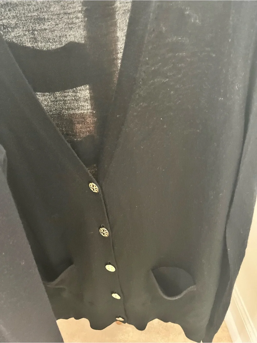Set of 2 Tory Burch Merino Wool Blue/Black V-Neck Gold Button Cardigan Wmn’s SP